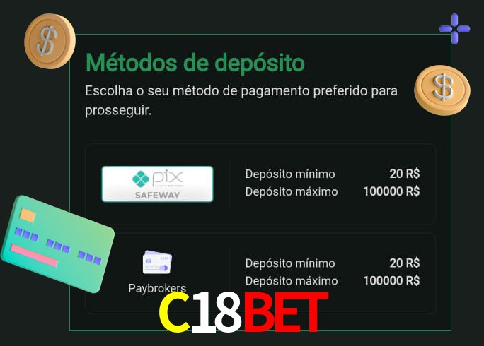 O cassino C18Bet oferece uma grande variedade de métodos de pagamento